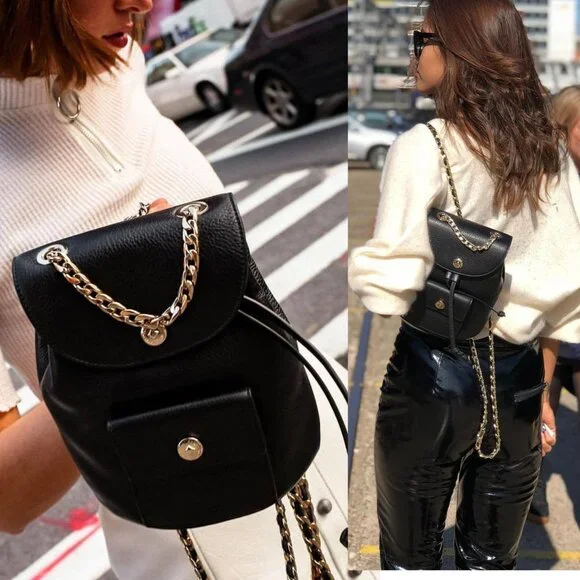 Dylan Kain Romy Backpack Black Leather‎ Gold Chain - Picture 10 of 12